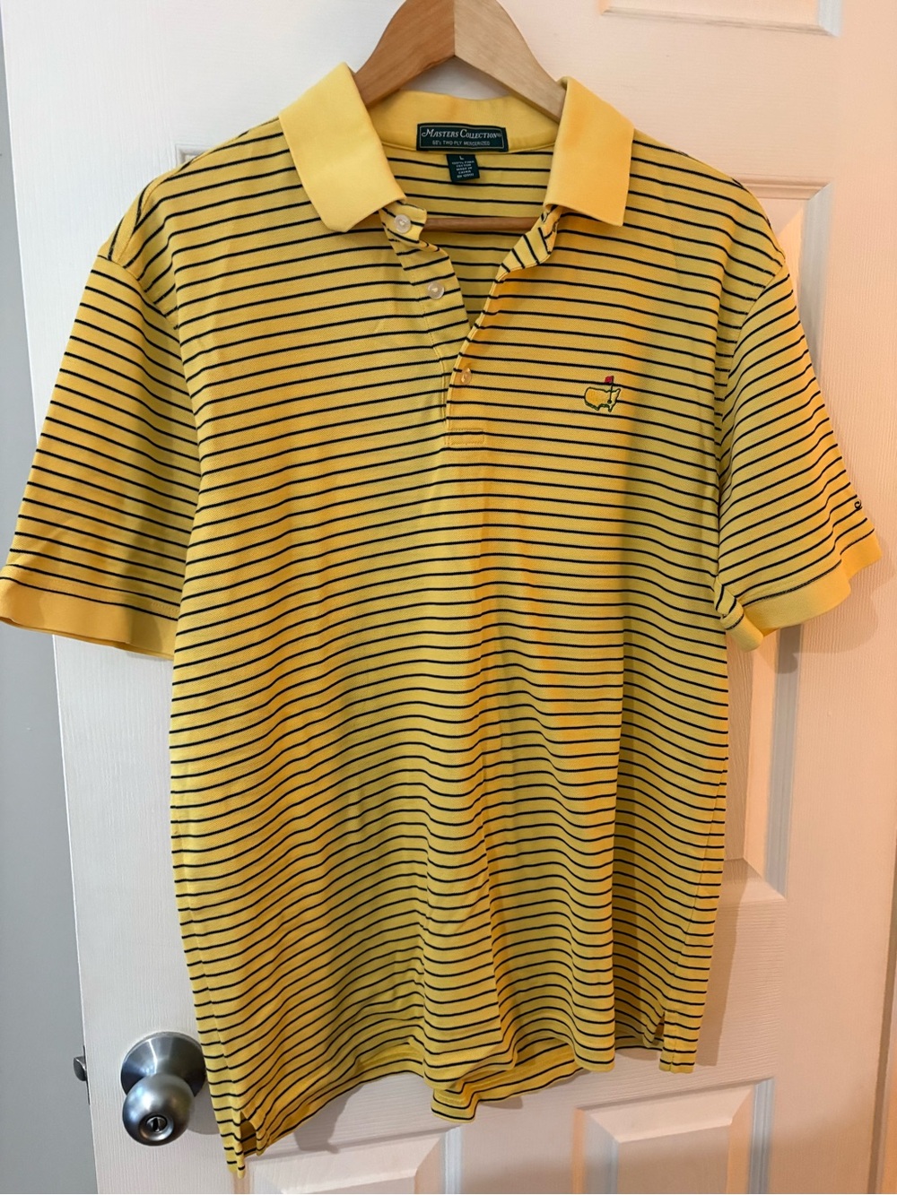 Masters Collection yellow navy stripe golf polo size large pima cotton